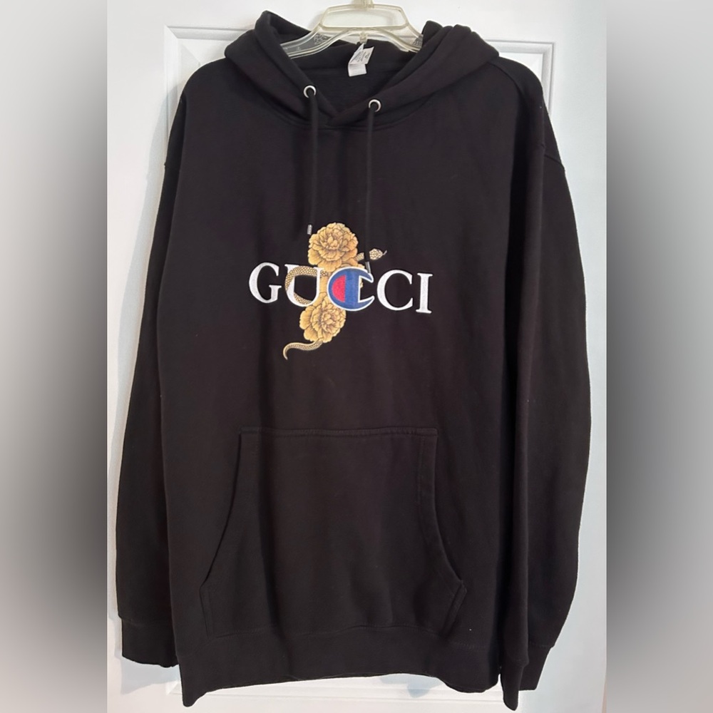 Black hoodie bootleg Gucci handmade custom one of a kind hoodie